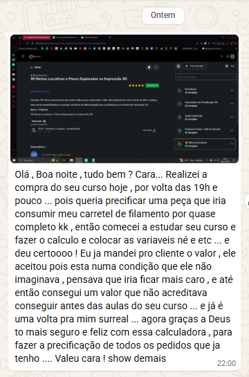 Depoimento de cliente que aceitou o orçamento