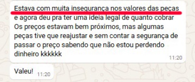 Depoimento sobre ajustar preços e saber que não estava perdendo dinheiro