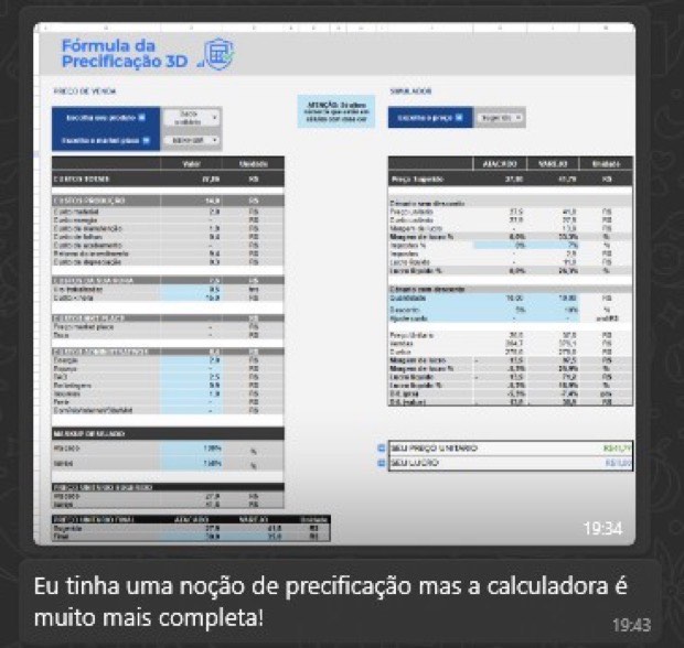 Depoimento sobre a completude da calculadora de precificação