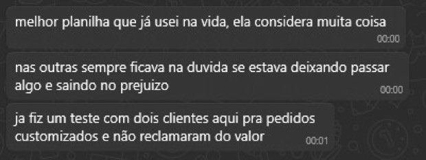 Depoimento sobre custos completos e clientes que aceitaram o preço